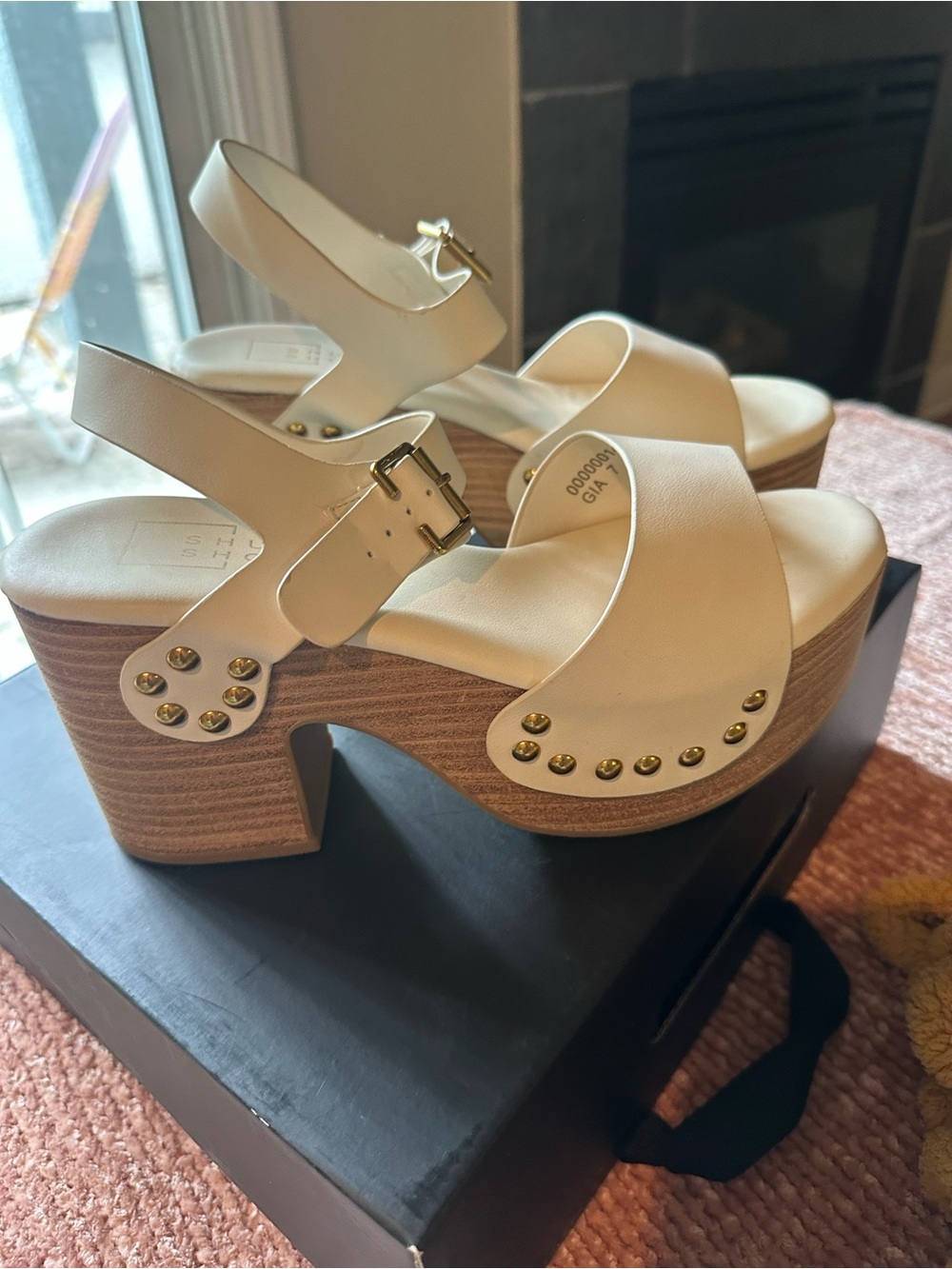 Women's Off-White Platform Clog Sandals with Gold Studs - Picture 6 of 6